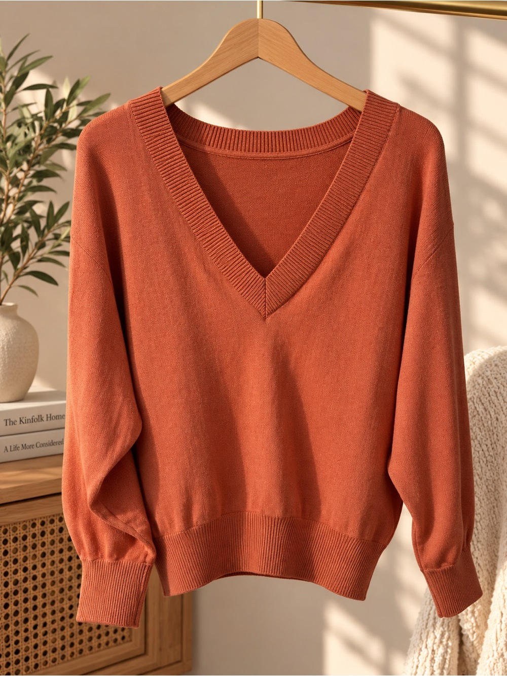 Express Rust V-Neck Sweater